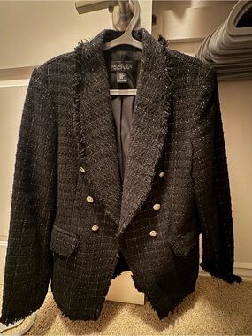 Rachel Zoe Black Textured Tweed Jacket with Label Detailing
